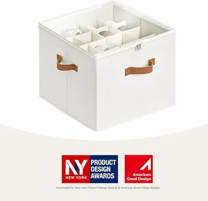 Closet Shoe Storage Box with Transparent Lid & Customizable Dividers, Foldable Cube Shoe Organizer Holds Up To 16 Pairs, Dustproof Wardrobe Shoe Storage Solution, Beige