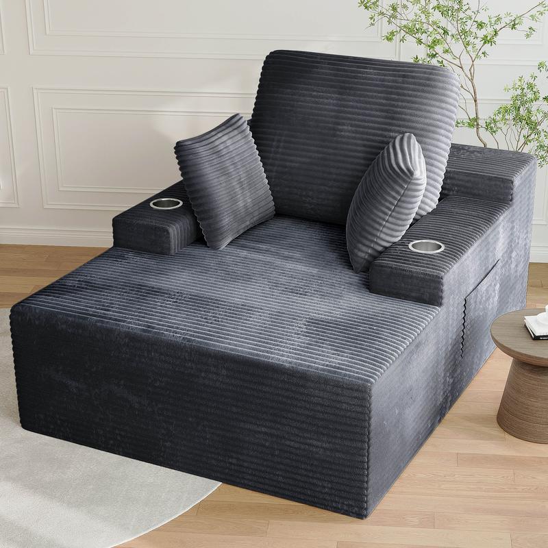 LIKIMIO 49" Oversized Chaise Lounge Sofa Bed with 2 Cup Holders & Storage Pocket - Plush Corduroy Upholstered, No Assembly Cloud Couch for Living Room, Bedroom, or Reading Nook LIKIMIO 49" Oversized Chaise Lounge Sofa Bed with 2 Cup Holders & Storage Pocket - Plush Corduroy Upholstered, No Assembly Cloud Couch for Living Room, Bedroom, or Reading Nook