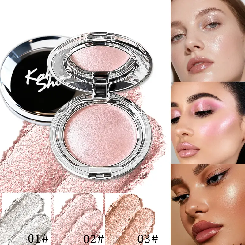 Diamond Pearlescent Creamy Rose Gold Shimmer Highlighter Disc - Single Portable Round Compact, Flawless Radiant Glow, No Fallout, Long-Lasting, Face & Eyes Contour Enhancer (Makeup Cosmetic)