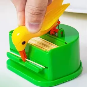 1 pcs Automatic Bird-Shaped Toothpick Dispenser Box with Pop-Up Design with A pack of toothpicks, Plastic Container with Squeeze Release Mechanism