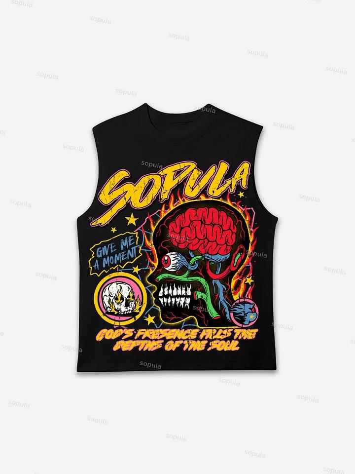 Sopula Studio Men's Graffiti Skull Pattern Cotton Sleeveless Sports Shirt Black SpringStatements
