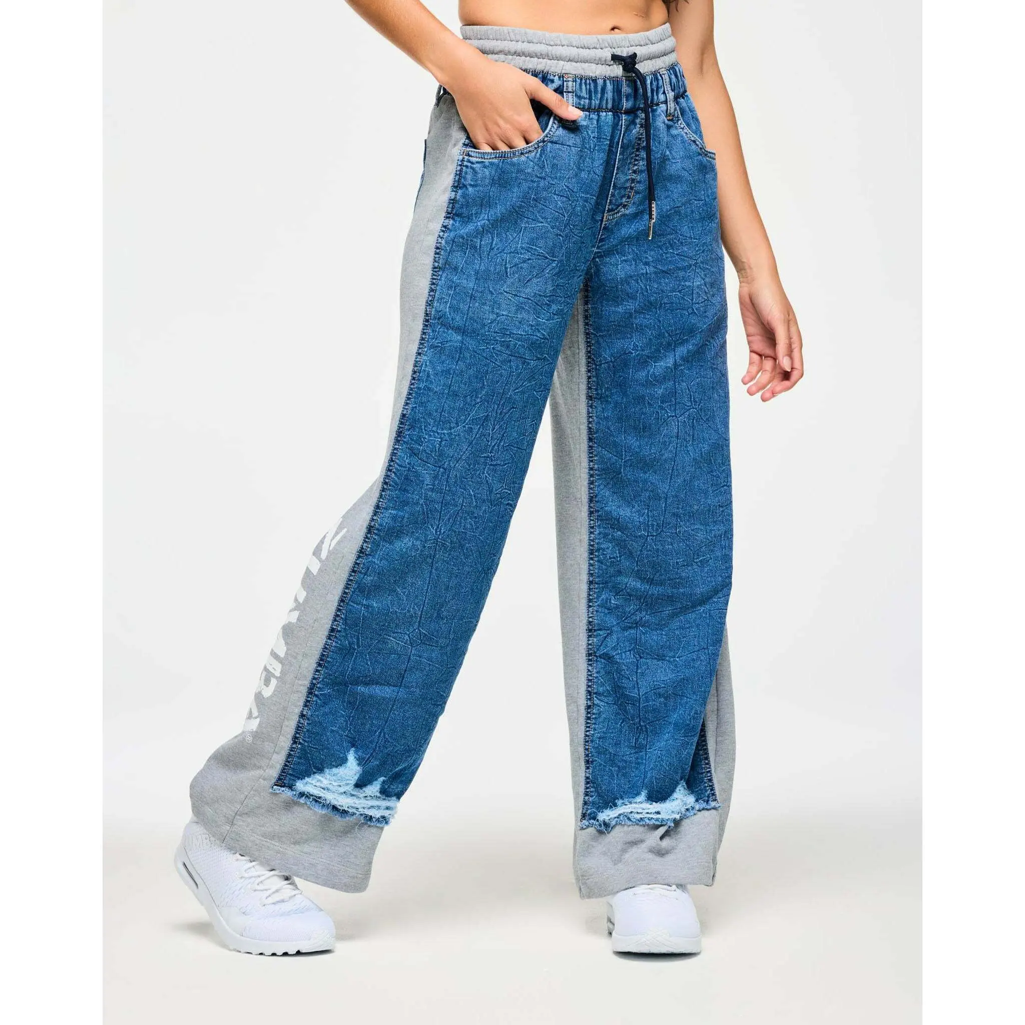 Blue Denim Sweatpants, Streetwear Style, Premium Fabric, Unique Prints, Convenient Pocket, Fit