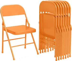 8 Pack Orange All-Steel Folding Chairs Set of 8, Heavy Duty Metal Foldable Dining Chair with Backrest, Hold Up to 350 LBS, Orange Portable Fold Chair for Home, Office, Indoor & Outdoor Events