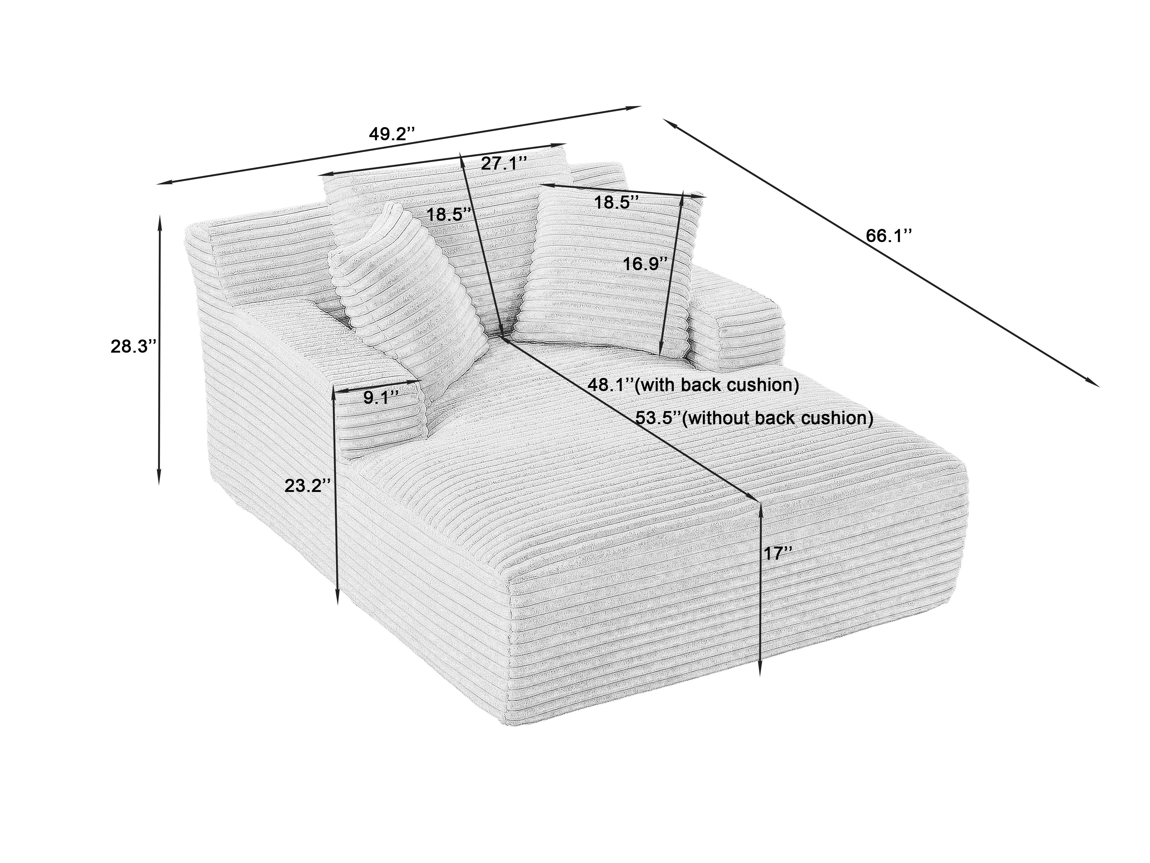 Boneless Couch Bed Chaise Oversized Lounge Series Plush Corduroy 1200LBS Load Bearing ，With Cup holder ，With Storage bag，No Assembly Required 24 Months Warranty，Upholstered Fluffy cloud sofa bed with Throw Pillows,Indoor Sleeper Chair