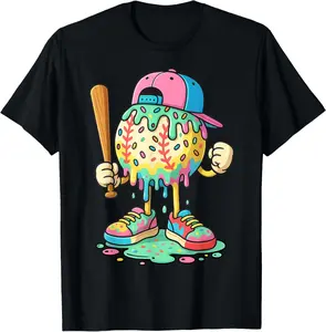 Baseball Drip for Boys Ice Cream Drip Baseball Sport T-Shirt - Crewneck Men Women Youth Boys Girl T-shirt Cotton Fabric