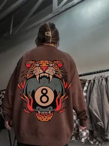 Lucky Leopard Sweatshirt Traditional Tattoo 8 Ball Shirt Grunge Streetwear Lucky Me Yallternative Aesthetic Hoodie Vintage Western Crewneck