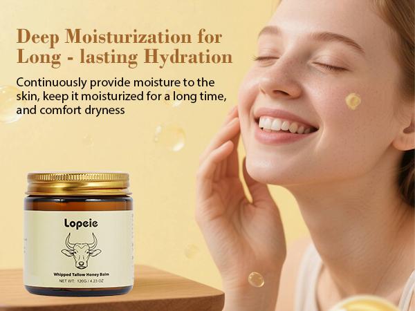 Lopeie Organic Grass-Fed Beef Tallow Balm with Raw Honey & Beeswax - Natural Moisturizer for All-Body Skin Care, Hydrating Formula with Vitamins A, D, E, K, 4.23 Oz-LAVENDER   New Year gift