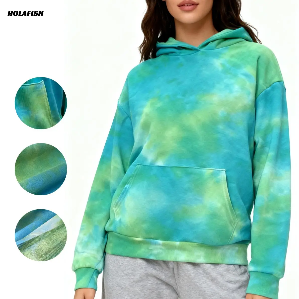 Holafish Women's Tie-Dye Hoodie, Casual Oversized Pullover Sweatshirt in a Soft Cotton Blend Fabric with Ribbed Trim