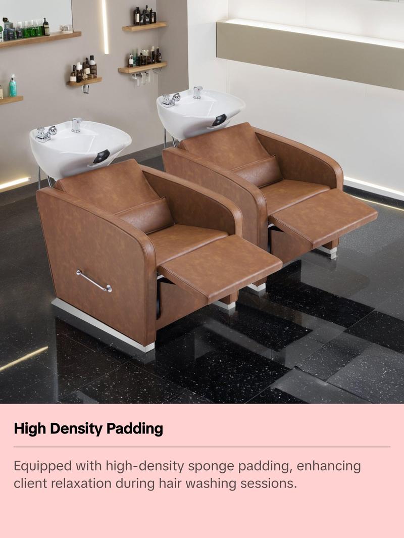 BarberPub Backwash Shampoo Station Chair, Salon Ceramic Hair Wash Bowl 9370