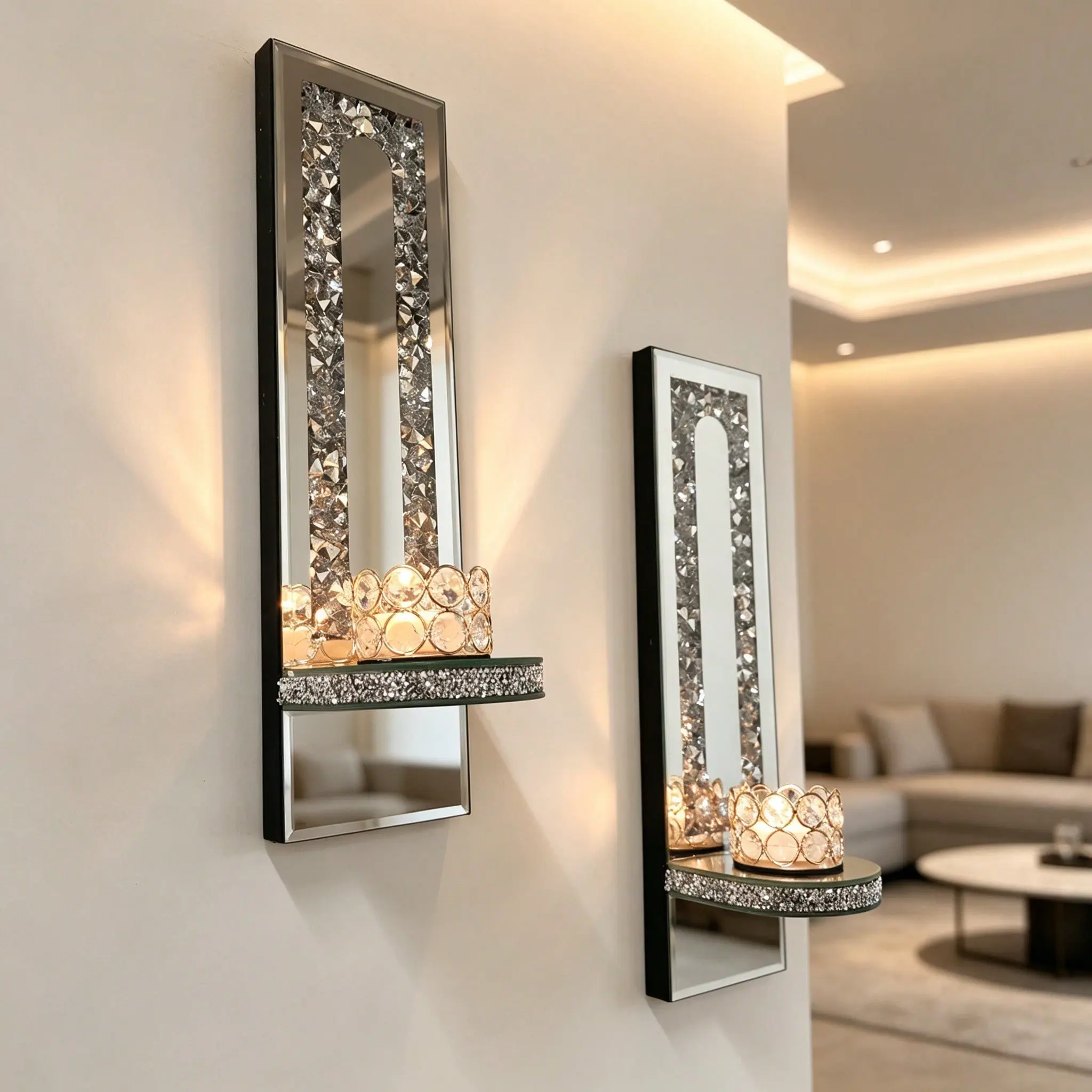 Crystal Candle Holders - 2-Piece Wall Mount Set with Crystal Bow, Unique Decor for Engagement, Anniversary & Business Events, Casual Home Decor Accessories Wall Sconces, Home Supplies, Daily