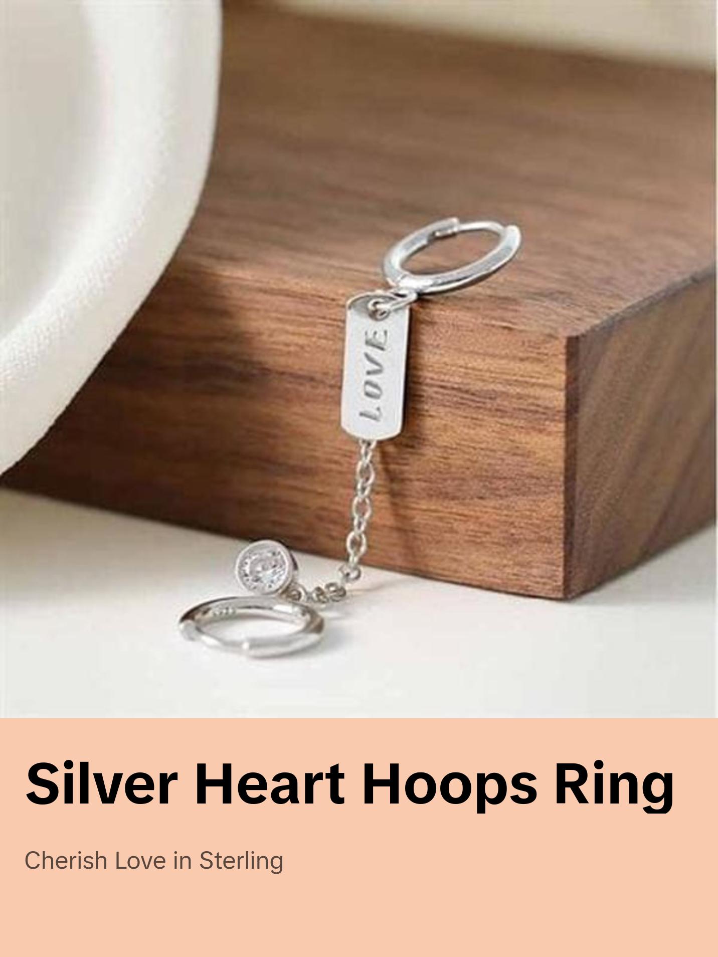 Fashion Doule Hole CZ Love Letters Rectangle 925 Sterling Silver Hoop Earrings