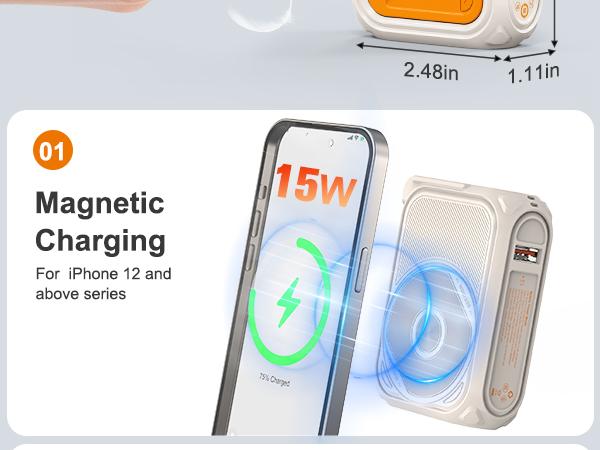 SEANCHEER P05 Portable Charger, Magnetic Power Bank, Small Wireless PowerBank, Battery Pack 10000mAh-20000mAh Travel Essentials Fast Charging With Built in Cable, Foldable Wall Plug for iPhone,Samsung,Andriod  Folding Chargeable Smartphone power bank
