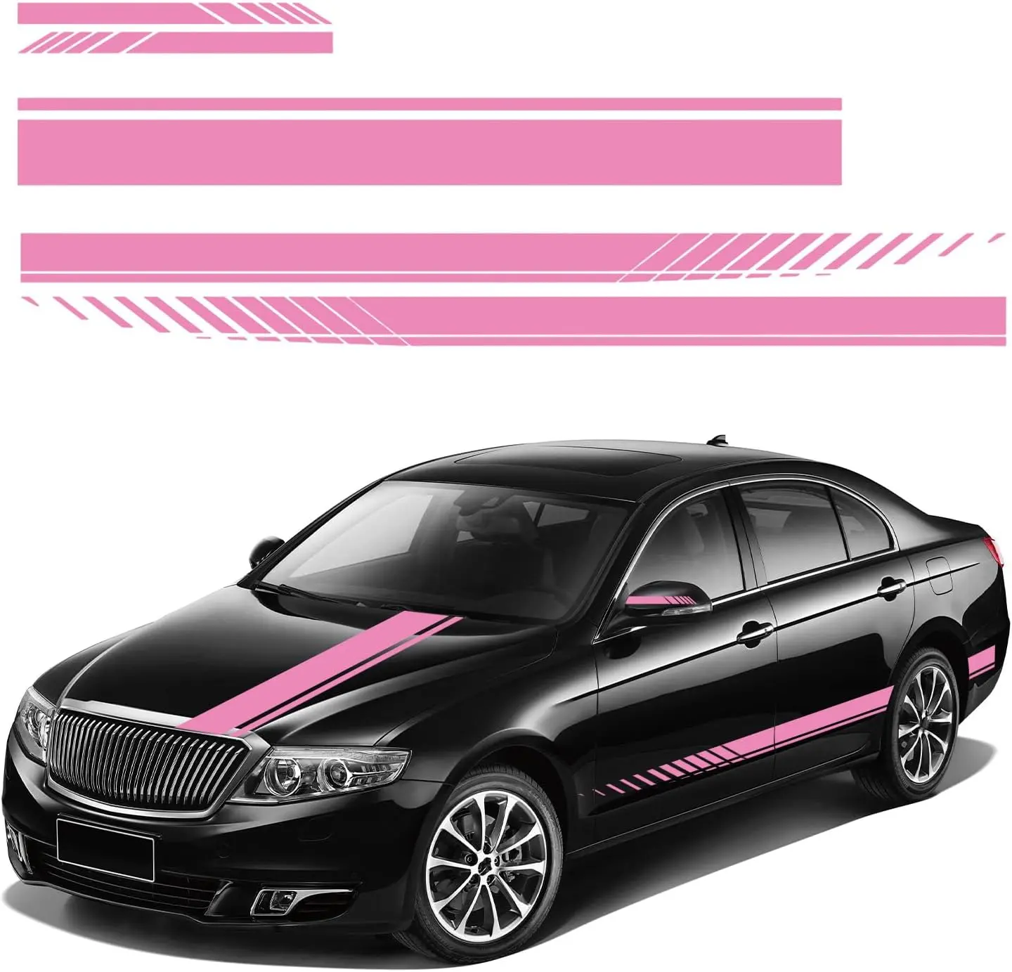 5 PCS Car Hood Stripe Sticker, Stripe Graphic Auto Body Side Sticker Racing Style Rearview Mirror Decal, Waterproof Vinyl Hood Decal DIY Exterior Decoration for Vehicles (Pink, Small), Cars Accessories, Car Detailing Products