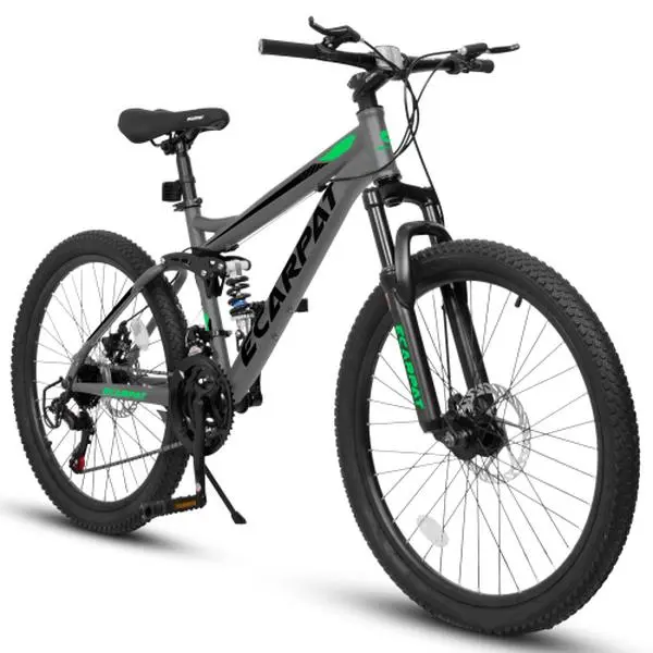 Mountain Bike for Adults, 27.5-Inch Full Suspension Bike with Steel Frame, 21-Speed, Dual Shock Absorbers and Disc Brakes, Tool Kit Included, Mtb Cycling, Unisex Adult, Dual Shocks, Front/Rear Suspension, Mountain Bike Accessories, Outdoor Adventures