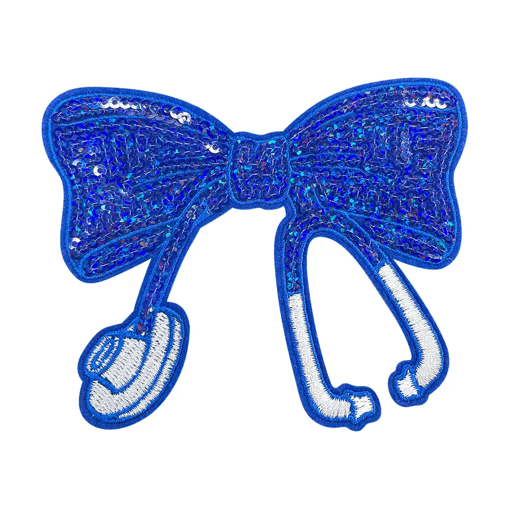 3.9 Inch Dark Blue Sequin Bow DIY Embroidery Patch Sticker - Shiny fashion decoration for clothes, bags, hats, etc. |TikTok USA Shop Fashion Patch Viral Selection for Fashion Lovers