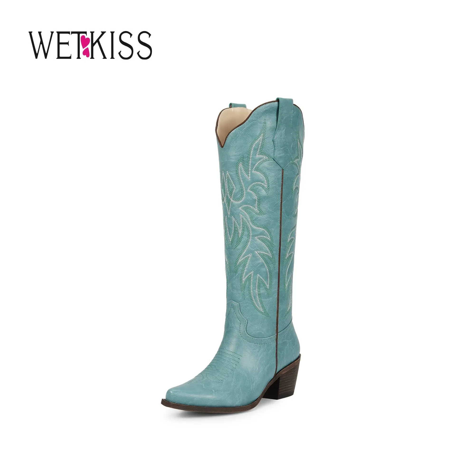 Wetkiss Cowboy Boots for Women Knee High Cowgirl Boots with Chunky Low Heel and Pointed Toe, Womens Retro Embroidered Western Boot for Concert Party Festival Event #WeeklyDeals#tiktokshopbacktoschool #tiktokshopsummersale