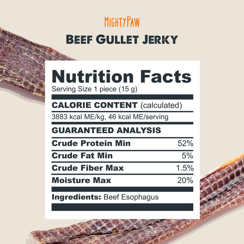 Mighty Paw All-Natural Beef Gullet Jerky for Dogs - Low Fat, High Protein Chews, 8g per Serving