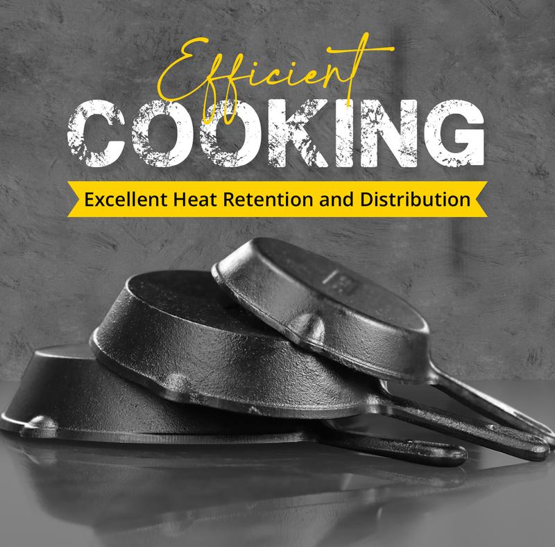 【Black Friday Deal】Utopia Kitchen 3-Piece Black Cast Iron Skillet Set – Pre-Seasoned Frying Pans – Oven, Stove, Grill, Campfire Safe – Easy to Use