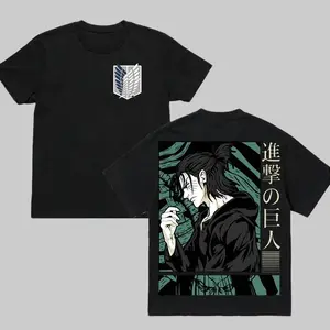 Eren Jaeger - Attack on Titan AOT Crew Neck Short Sleeve Anime Graphic Double-Printed Cotton T-Shirt Unisex Breathable Streatwear Casual Pure Color Tee