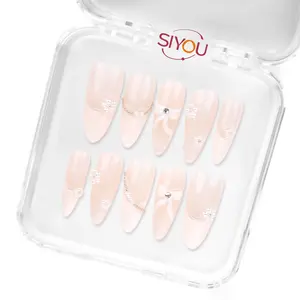 DAISY PRINCESS PASTEL Premium Handmade Press-On Nails Long-Lasting Long Almond Shape Glossy Beige And White Finish Dreamy Beige White Delicate Accents Spring Vibes Style