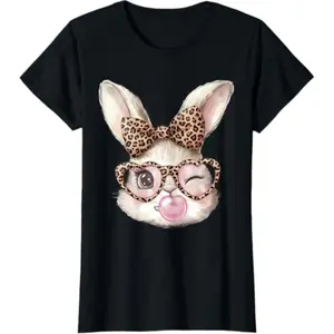 Easter Bunny Cute Glasses Leopard Bunny Rabbit Easter Girls T-Shirt