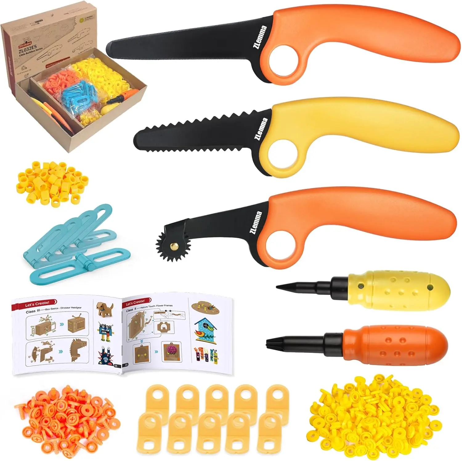 401 PCS Kids' Cardboard Craft Kit - Building Set with Safe Serrated Cutter, Crease Roller, Screws, Nuts, Construction Tools for STEM DIY Engineering & Creativity Projects (Art for Kids, Cardboard Crafts), Craft Kits, Safety First