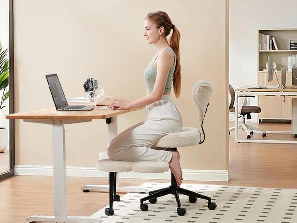 【Deal】Nost & Host Ergonomic Cross Legged Chair, 360° Swivel Meditation Chair with Wheels, Height Adjustable Seat for ADHD, Strong Lumbar Support, Chic Home Office Furniture