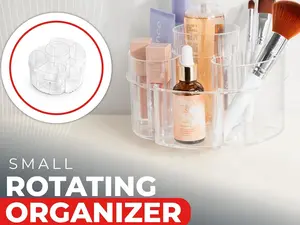 360° Rotating Mini Makeup Organizer - Modern, Compact Yet Spacious Cosmetic Storage Caddy for Vanity, Bathroom Home Organizer