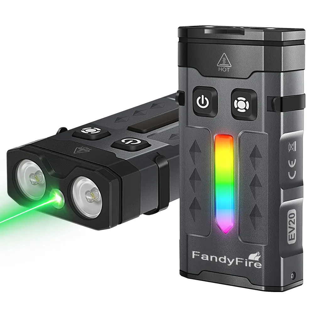 1100 Lumen Small EDC Keychain Flashlight - Rechargeable USB-C Aluminum RGB LED Torch Light with Green Laser, Clip-On, Magnetic Tail, Multi-Functional Outdoor Emergency Gear Lights