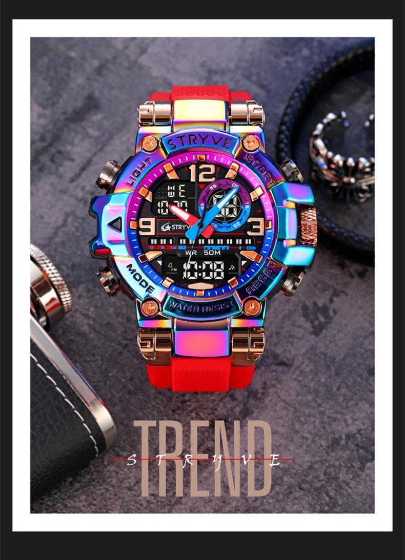 Men's Colorful Punk Style Quartz Watch, Jumpstart sale Multi.Functional Waterproof Dual Display Wristwatch, TrendyFashion Sport Watch, Birthday Gift with Gift Boxfashionable wristwatch multifunctional men