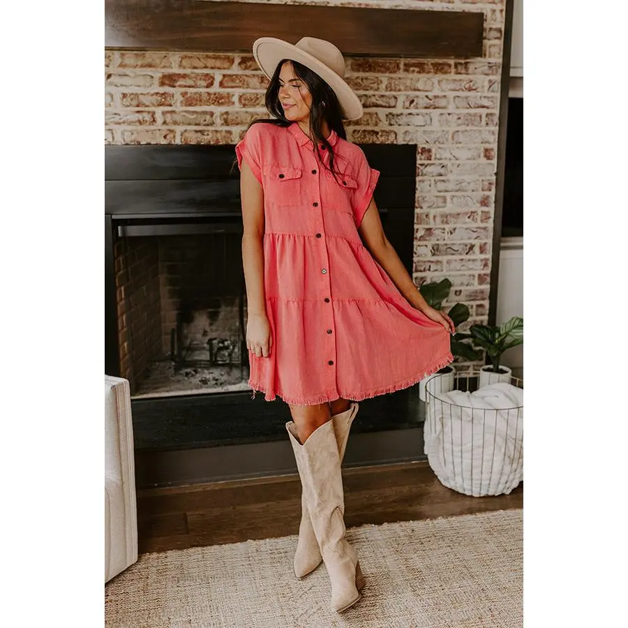 Kaleidoscope Ways Mineral Wash Mini Dress In Coral