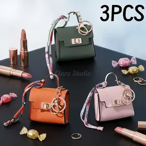 Mini Square Bag Pendant Keychain - High Quality Leather with Colorful Strap, Cute Car Keychain & Bag Charm Accessory