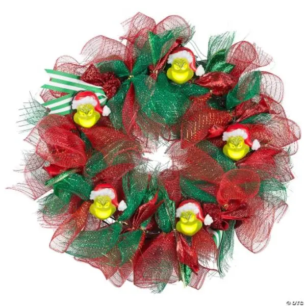 Dr. Seuss Enterprises G08 883464X Musical Lighted Grinch 22 in Holiday Wreath Decoration - Multi-Color, Decorative, Sings, Dry Battery Power, With Batteries, Indoors