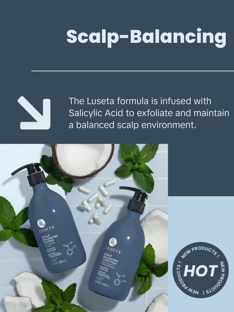 Luseta Salicylic Acid Shampoo and Conditioner Set for Men and Women, Scalp-Balancing, Reducing Build-up, Flake Control Shampoo for Men, Clarifying Shampoo for Refreshing, pH-Balanced, 2 x 16.9 Fl Oz