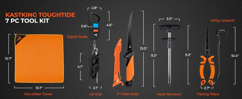 KastKing SteelStream/ ToughTide Fishing Tool Kit - Fishing Pliers with Lanyard, Fillet Knife, Floating Fish Lip Gripper, Fishing Braid Scissors, Tool Retractor, Fishing Hook Remover, Bungee Cords ToughTide Tools Kits Carabiner Outdoorfun KastKing SteelStream/ ToughTide Fishing Tool Kit - Fishing Pliers with Lanyard, Fillet Knife, Floating Fish Lip Gripper, Fishing Braid Scissors, Tool Retractor, Fishing Hook Remover, Bungee Cords ToughTide Tools Kits Carabiner Outdoorfun