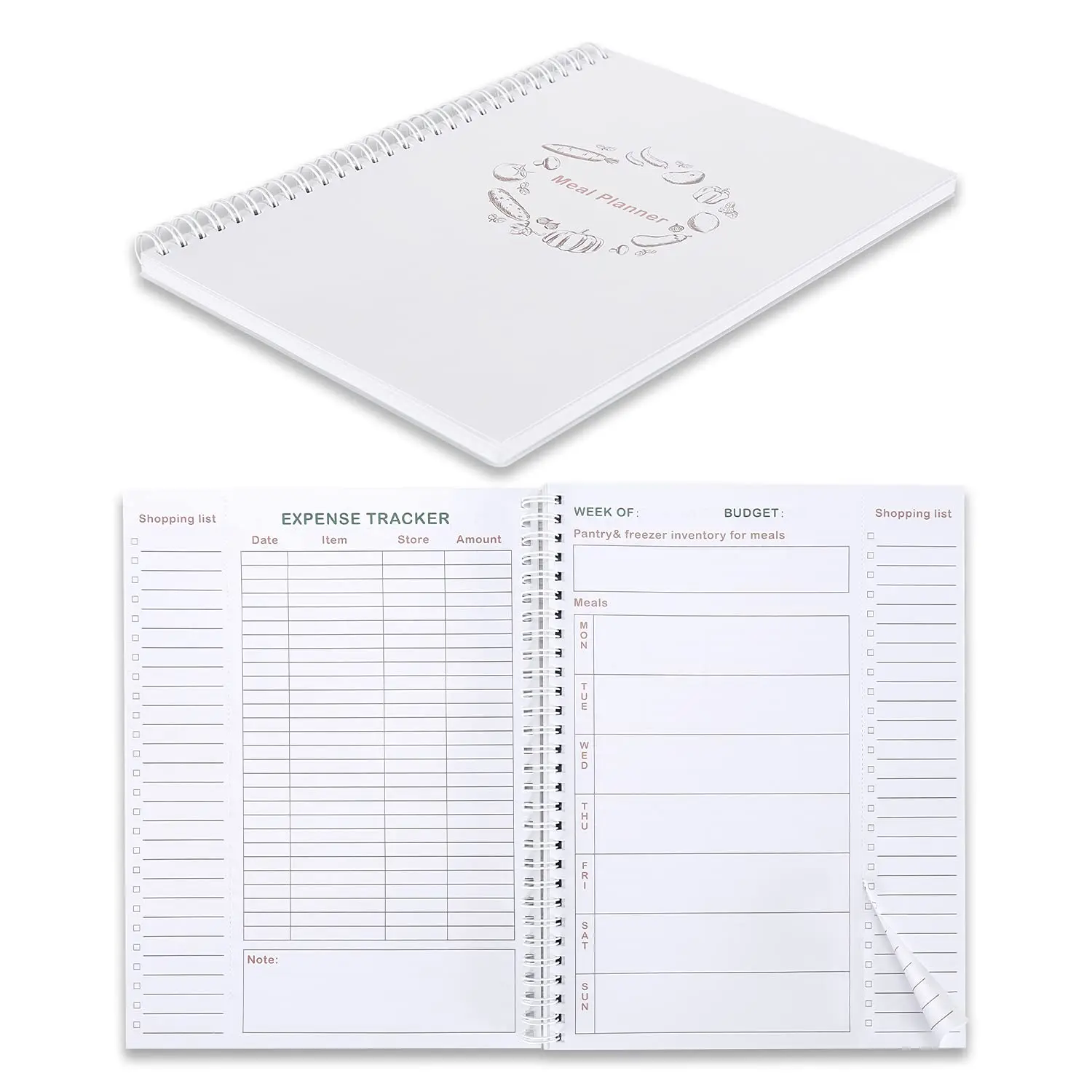 Soligt 52-Week Weekly Planner Calendar - Spiral Bound Planner, Easy-Tear Grocery List, Expense Tracker Organizer, 10"X7" Office Stationery