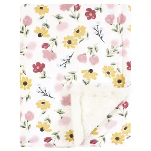 Hudson Baby Plush Blanket with Furry Binding and Back, Soft Painted Floral