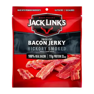Jack Link's Bacon Jerky, Hickory Smoked - Flavorful Ready to Eat Meat Snack with 11g of Protein per Serving, Made with 100% Thick Cut Real Bacon, Protein Snack, Keto Friendly, 2.5 oz.