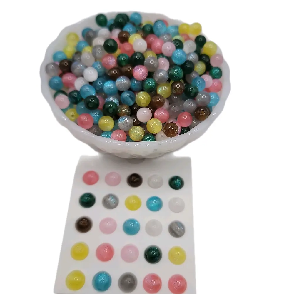 8mm Sparkle Resin Bead Mix, 50-Pack Random Mixed Colors for DIY Beading Projects, Jewelry Making