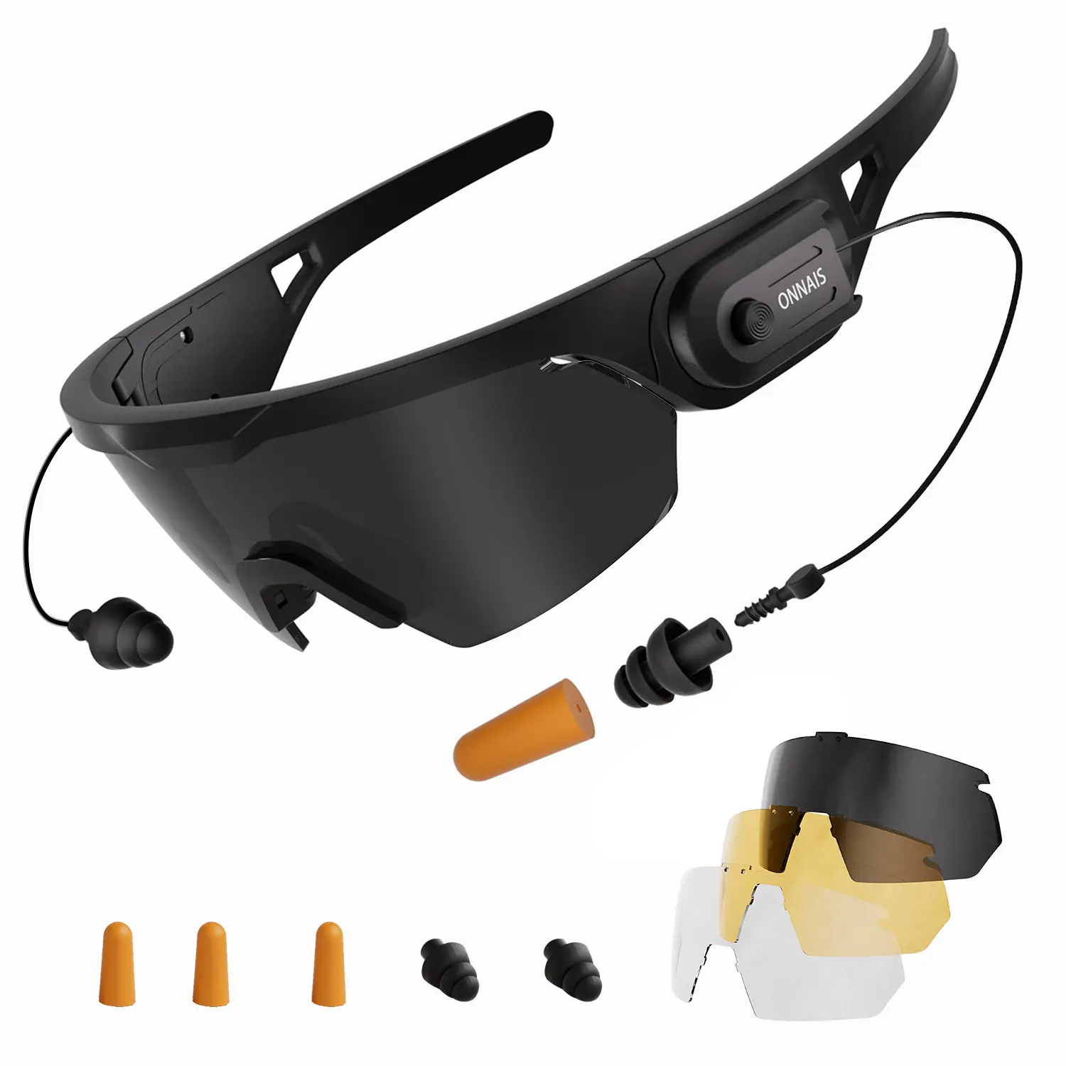 ONNAIS 2-in-1 Universal Safety Goggles & Earplugs Set Pack, Polycarbonate 3 Interchangeable Lenses, Detachable Temple Modules, Hard Case for Work, Outdoor Use, One Size Work Accessories