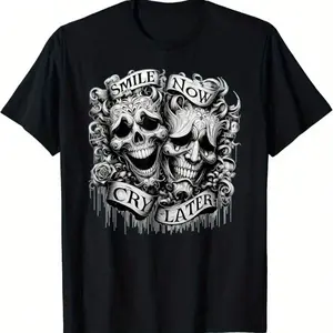 Smile Now Cry Later Comedy Tragedy Masks Skull T-Shirt | Streetwear