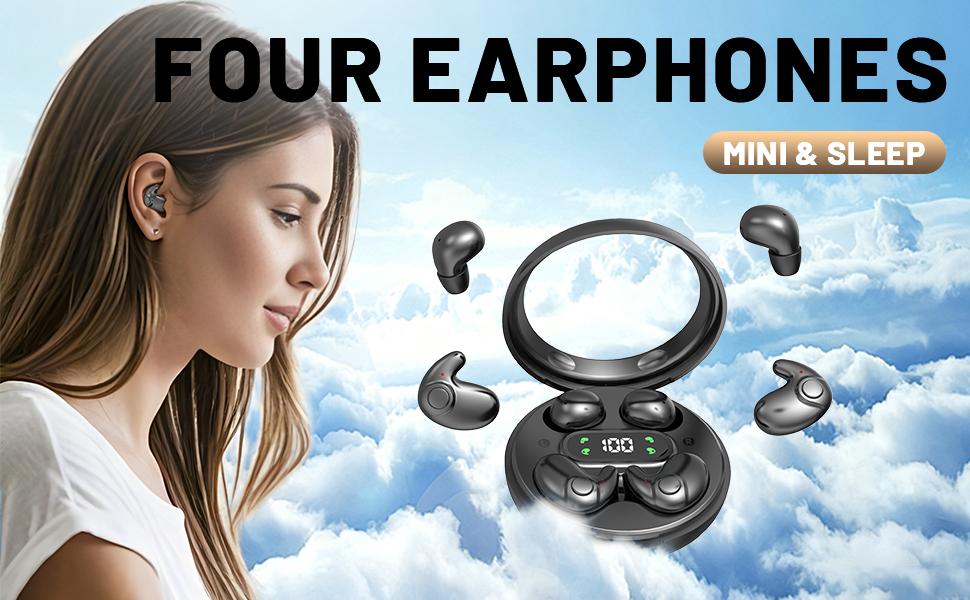 MSHUKCOE Mini Invisible Bluetooth Earbuds 5.4, 10h Playtime, LED Display, Long Battery, Stereo Sound, IPX5 Waterproof, USB Chargeable, Portable Headphones for Side Sleepers