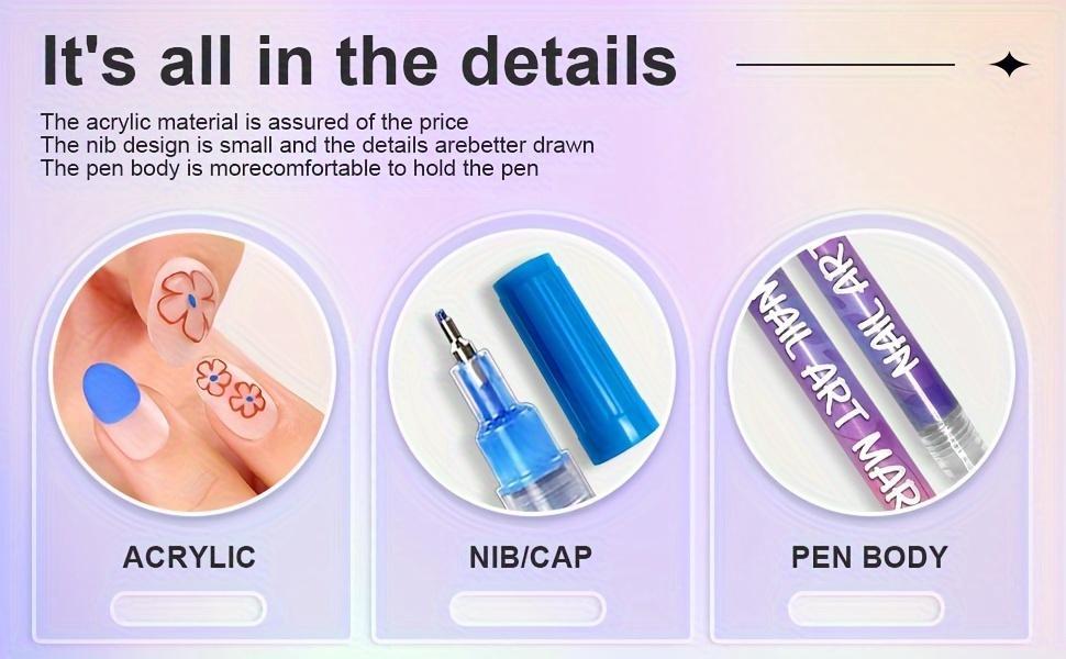 Suitable for professional nail Art pen set, 12-color acrylic paint pen, fast drying, precision 3D graffiti