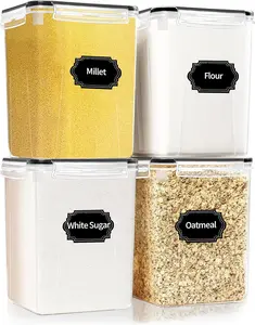4 Pack Large Airtight Food Storage Containers with Lids (5.2L / 176oz), BPA Free Plastic Kitchen and Pantry Organization Contianers for Cereal Flour and Sugar Storage, Labels & Marker