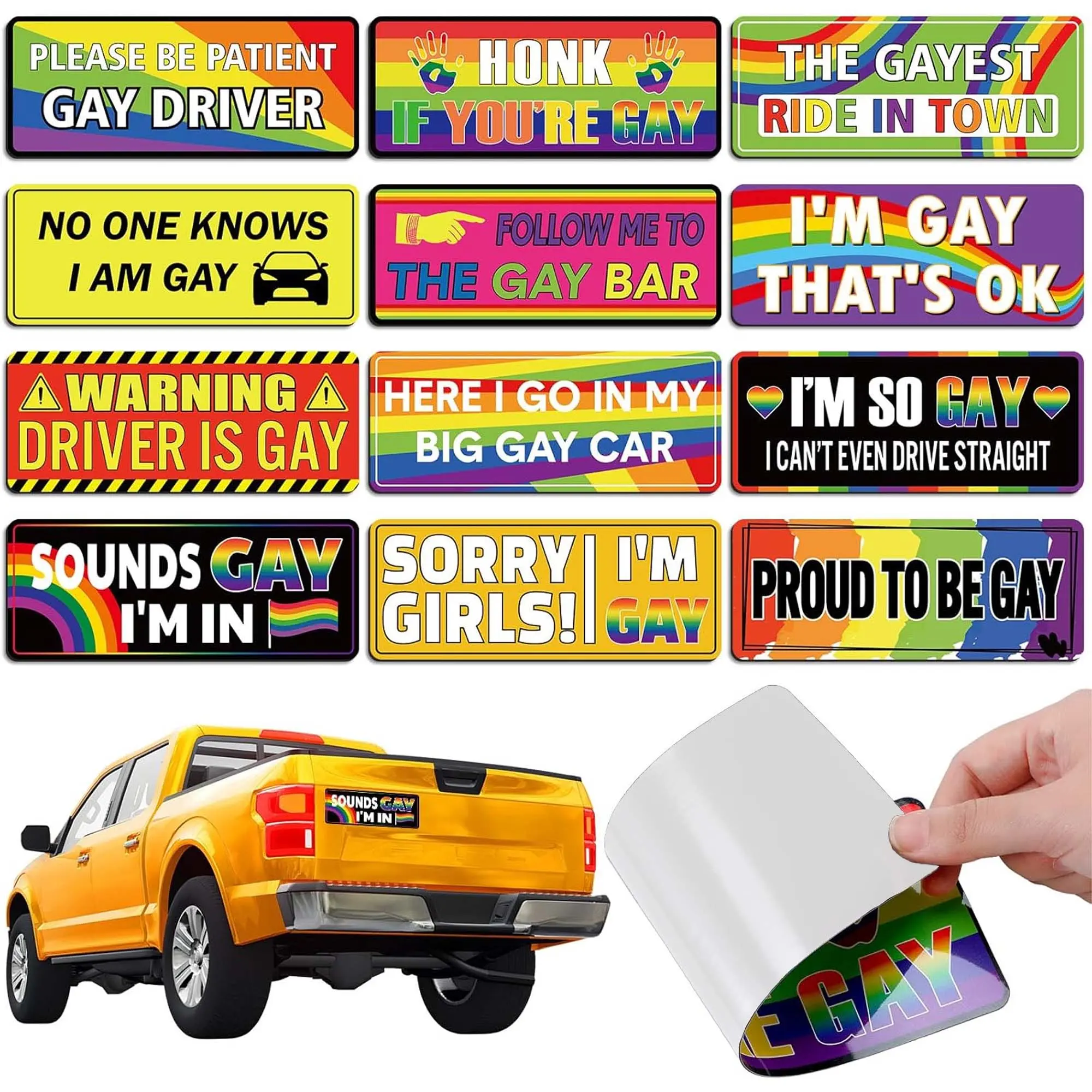 12PCS Pride Funny Car Stickers, Prank Waterproof Sunscreen Self-Adhesive Vinyl Decals, Car Vehicle Decoration, Automotive Decoration, Car Decorations, Suitable for Car Windows, Bumpers, Trucks, Motorcycles, Home Decor, Decal for Cars