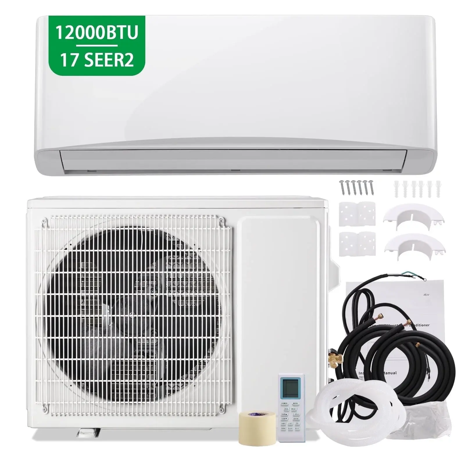 TACOOL Split Type Aircon Mini Split AC & Heater - AHRI Certified, 9000/12000 BTU, 17 SEER2 Energy Saving, 115V-230V, Instant Cool/Heating, Multi-Mode, Cools Up to 450 Sq.ft, White