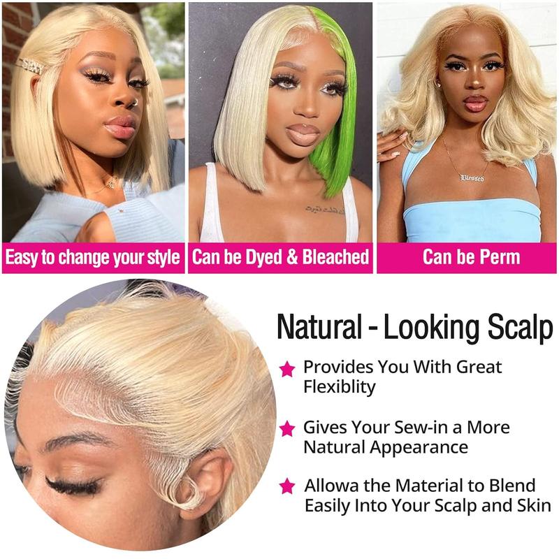 14 Inch 613 Blonde Bob Wig Human Hair 180 Density Straight Lace Front Wigs Human Hair Pre Plucked 613 Lace Front Wig Human Hair Short Blonde Wig 13x4 HD Lace Frontal Short Bob Wigs for Black Women
