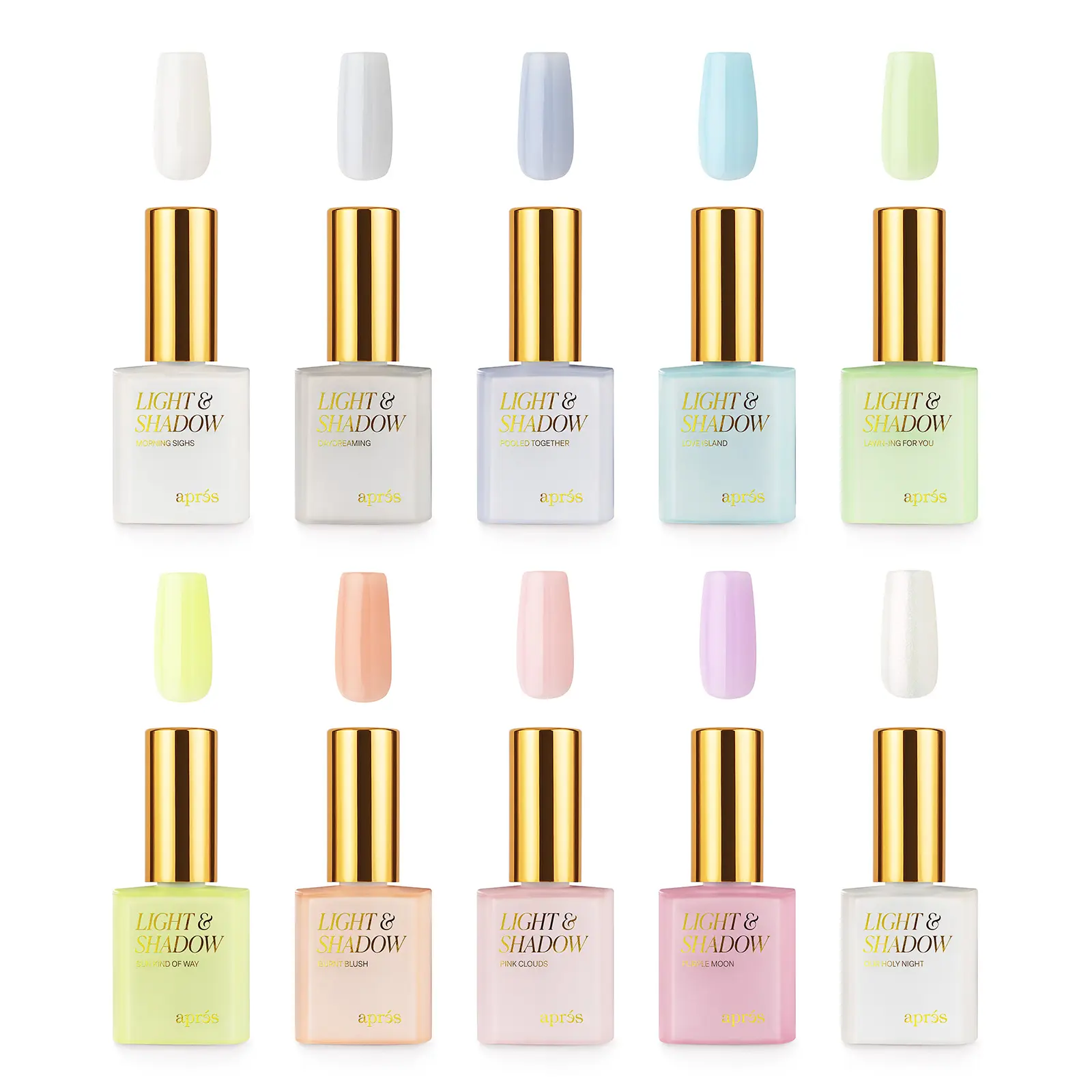 APRÉS Light & Shadow SummColors Sheer Pastel Gel Nail Polish 10-Pack - 10 ml, Seafoam Greens, Cool Blues, Delicate Rosy Pinks, HEMA-Free, Vegan, Cruelty-Free, Buildable Coverage Nail Care Cosmetic for Manicure Art, Nails