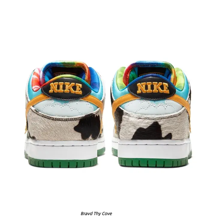 Cow Pattern Contrast Low Top Skate Shoes Rainbow Interior Lining Green Traction Sole Full Leather Breathable Streetwear Casual Sneakers Unisex