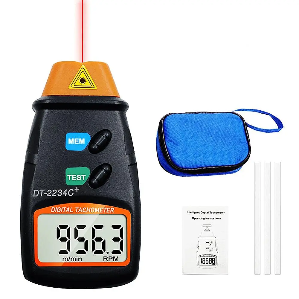 Handheld Digital Laser Tachometer with Handheld Grip - Non-Contact RPM Meter, Photo Tach Tester Measuring 2.5-99999 RPM Motor Speed, Velocimeter Gauge for Engine, Mower